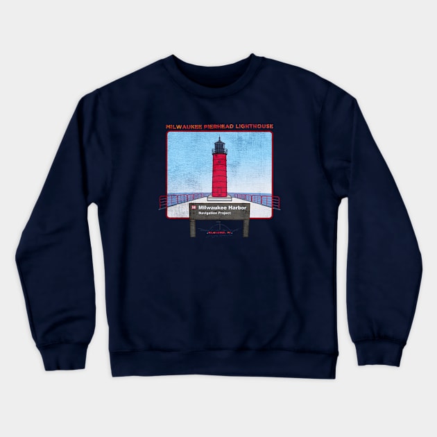 Milwaukee Pierhead Lighthouse • Yah Yah Milwaukee, WI! Crewneck Sweatshirt by The MKE Rhine Maiden